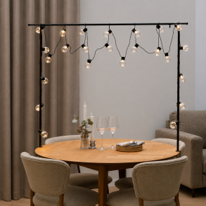 Justerbart og dekorativt bordstativ i st�l - B130-250 x H110 cm - Sort - L�ft din bordd�kning