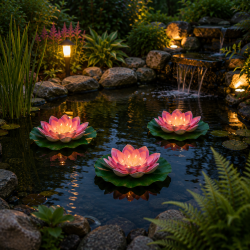 Solcelle lotusblomst flydelys �21 cm - Hyggelig Rosa vanddekoration med 8 LED-lys og IP44