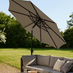 Stor rund parasol med HELE PAKKEN! 3m, LED-lys, krank og tilt - vlg farve! Model: Felix