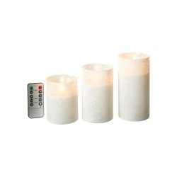 S�t med 3 stk. LED lys i glascylinder - Frostet hvid