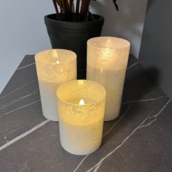 S�t med 3 stk. LED lys i glascylinder - Frostet hvid