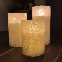 S�t med 3 stk. LED lys i glascylinder - Frostet hvid