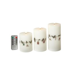 Bloklys med juleguirlande. S�t med 3 stk. - LED meget �gte lys