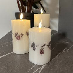 Bloklys med juleguirlande. S�t med 3 stk. - LED meget �gte lys