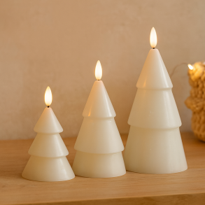 LED juletrer i voks - st  3 stk. Inkl. fjernbetjening H: 10,15,17 cm. - vlg farve: