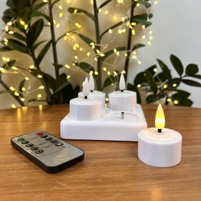 St  4 LED fyrfadslys - Genopladelig - Op til 100 timer pr. opladning - Vlg variant!