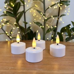 S�t � 4 LED fyrfadslys - Genopladelig - Op til 100 timer pr. opladning - V�lg variant!