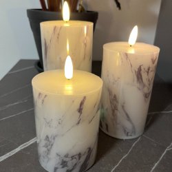 LED bloklys med marmor m�nster, 3D v�ge og multifunktionsfjernbetjening - S�t med 3 Stk