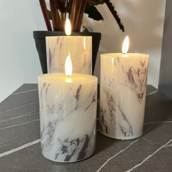 LED bloklys med marmor m�nster, 3D v�ge og multifunktionsfjernbetjening - S�t med 3 Stk