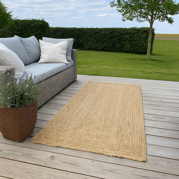 Jute helrs gulvtppe i flet natur rektangulre - flere varianter