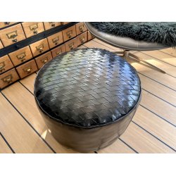 Eksklusiv rund puf i GTE bffellder med flettet top 50 x H40 cm.