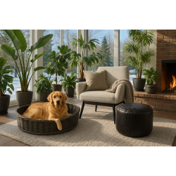 Eksklusiv rund puf i GTE bffellder med flettet top 50 x H40 cm.