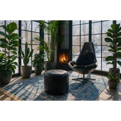 Eksklusiv rund puf i GTE bffellder med flettet top 50 x H40 cm.