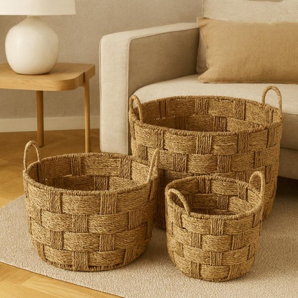 Kurv med hank st af 3. PERFEKTE OPBEVARINGSKURVE I FORSKELLIGE STRRELSER!!