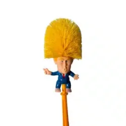 Humoristisk Donald Trump toiletb�rste med holder i slidst�rkt plast i orange design - H37 x �12,7 cm