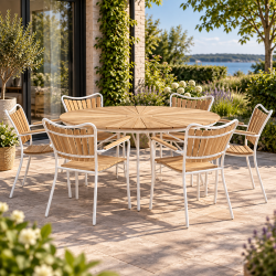 Ella Tr�dg�rdsm�bler set i aluminium och guldteak f�r 6 personer - v�lj bords- och stolsf�rg
