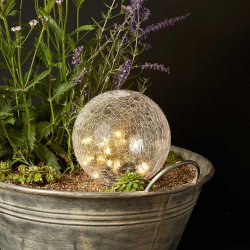 Solcelle kugle med spyd i krakeleret glas med solcellepanel - 20 LED-lys - F�s i flere st�rrelser