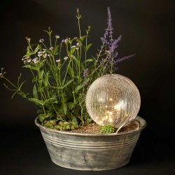 Solcelle kugle med spyd i krakeleret glas med solcellepanel - 20 LED-lys - F�s i flere st�rrelser