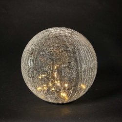Solcelle kugle med spyd i krakeleret glas med solcellepanel - 20 LED-lys - F�s i flere st�rrelser