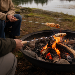 2 pak DAN GRILL snobr�dspinde i rustfrit st�l med komfortable tr�h�ndtag