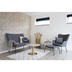 Runt soffbord i marmorstil- mssing/svarta ben, Modell: Bolzano