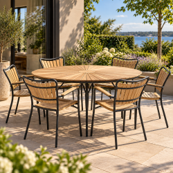 Ella Tr�dg�rdsm�bler set i aluminium och guldteak f�r 6 personer - v�lj bords- och stolsf�rg