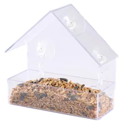 Stilrent fuglefoderhus til vindue - Gennemsigtigt design med sugekopper 15�15�6 cm - Oplev havens fugle helt t�t p�