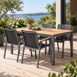 Annika havem�bels�t - Stilrent og moderne havebord med 4 komfortable stabelbare stole - Teak og antracit - Model: Mood Classic Extreme