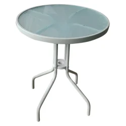 Rundt caf�bord i lysegr�t st�l og matteret glas - �60xH70 cm - Vedligeholdelsesvenligt caf�bord til altanen eller terrassen