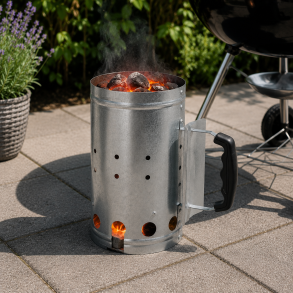 Effektiv grillstarter til briketter og tr�kul - Galvaniseret st�l�med varmebeskyttet h�ndtag�- �16�H27 cm