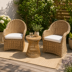Elegant rundt sidebord i naturfarvet polyrattan - �42xH50 cm - Vedligeholdelsesfrit og vejrbestandigt