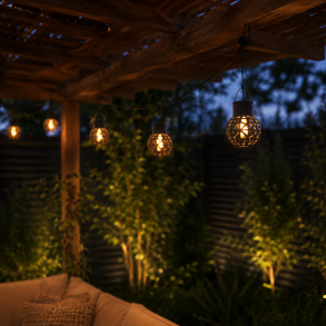 Solcellelampe med flammelys til oph�ng i sort - �6,7�H9 cm - Hyggelig havebelysning