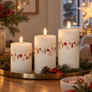Hyggeligt s�t med 3 stk. LED-lys med juleguirlande og fjernbetjening - F�s i flere st�rrelser