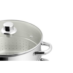 Alsidig saftkoger 8L i rustfrit stl 3 sektioner med lg og damphul inkl silikoneslange og klemme