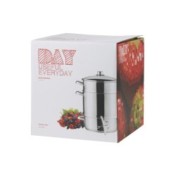 Alsidig saftkoger 8L i rustfrit stl 3 sektioner med lg og damphul inkl silikoneslange og klemme