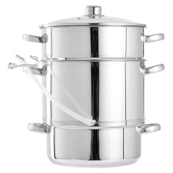 Alsidig saftkoger 8L i rustfrit stl 3 sektioner med lg og damphul inkl silikoneslange og klemme