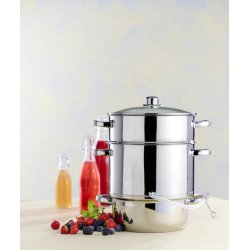 Alsidig saftkoger 8L i rustfrit stl 3 sektioner med lg og damphul inkl silikoneslange og klemme