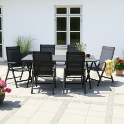 Havem�bels�t med stort bord inkl. 6 stk. 5-positons stole. Model: Atlanta - Ingen vedligeholdelse!