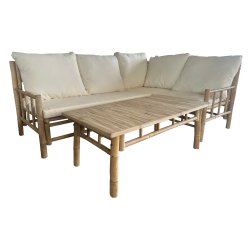 B�redygtigt bambus hj�rne havem�bels�t i natur og hvid - Plads til 4� personer - Hynder medf�lger!