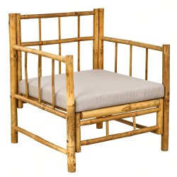 Rustik loungestol i bambus med naturgr hynde