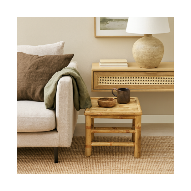 Bambus Skammel/sidebord 38x38cm. hjde 32cm