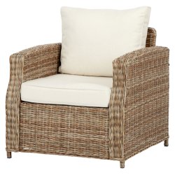 Behagelig og solid vedligeholdelsesfri loungestol i aluminium og natur rattan med pumpe og hynder