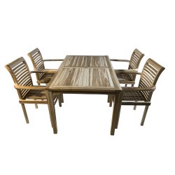 Havem�bels�t i silver teak med stabelstole i h�j kvalitet 90X150 model: Sams�/Lombok