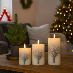 S�t � 3 LED bloklys m. motiv af tr�er - Inkl. fjernbetjening - Timer - 3D flamme