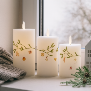 Julest  3 LED bloklys m. motiv af mistelten - Inkl. fjernbetjening - Timer - 3D flamme