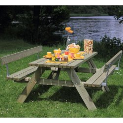 Klassisk bordbnkest i tr med rygln til 6 personer