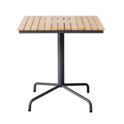 Fyrkantigt cafbord med lameller i guldteak och svart ram 70x70- Parma