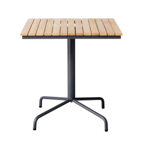 Kvadratisk cafebord med goldteak lameller og sort stel 70x70- Parma