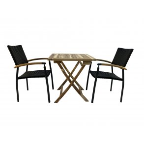 Cafset med fllbord 70x70 och stolar i UV-beskyddad polyrotting, 2 pers - Modell: Era / Mondena