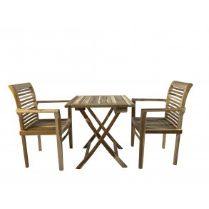 Cafes�t med kvadratisk foldebord og stabelstole - Model Lombok